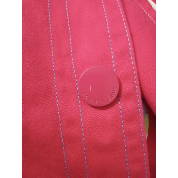 Vintage Y2K Tommy Jeans Women’s Hot Pink Trench Coat Jacket Floral Trim SZ S/P - Picture 12 of 12